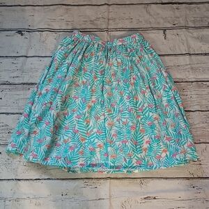 Magnolia Park Blue Pink Flamingo Palm Print Skirt M